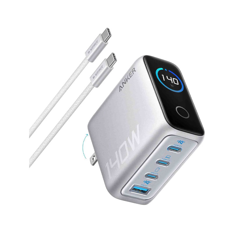 Anker Zolo 140W 4-Port Multi Device Charging GaN Power Adapter With Type-C Cable