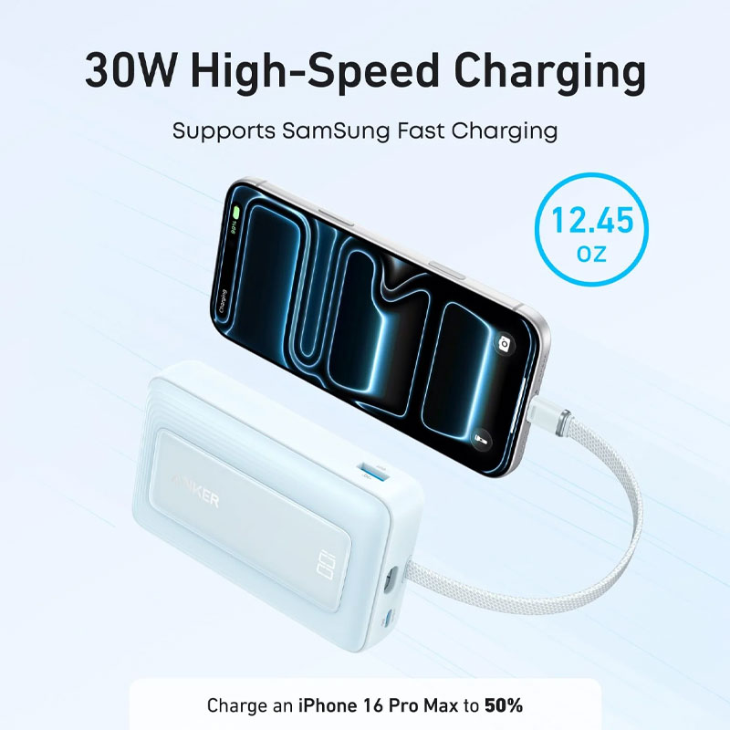 Anker Zolo 30w 10000mAh Power Bank Built-In USB-C Cable