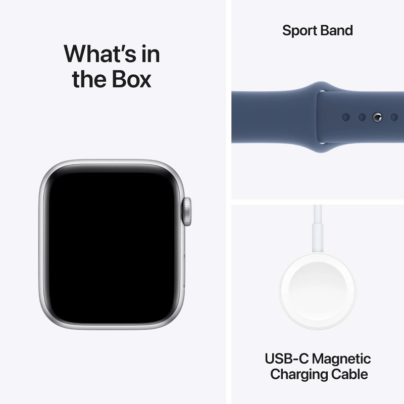 Apple Watch SE 2nd Gen GPS 44mm Silver Aluminium Case with Denim Sport Band M/L