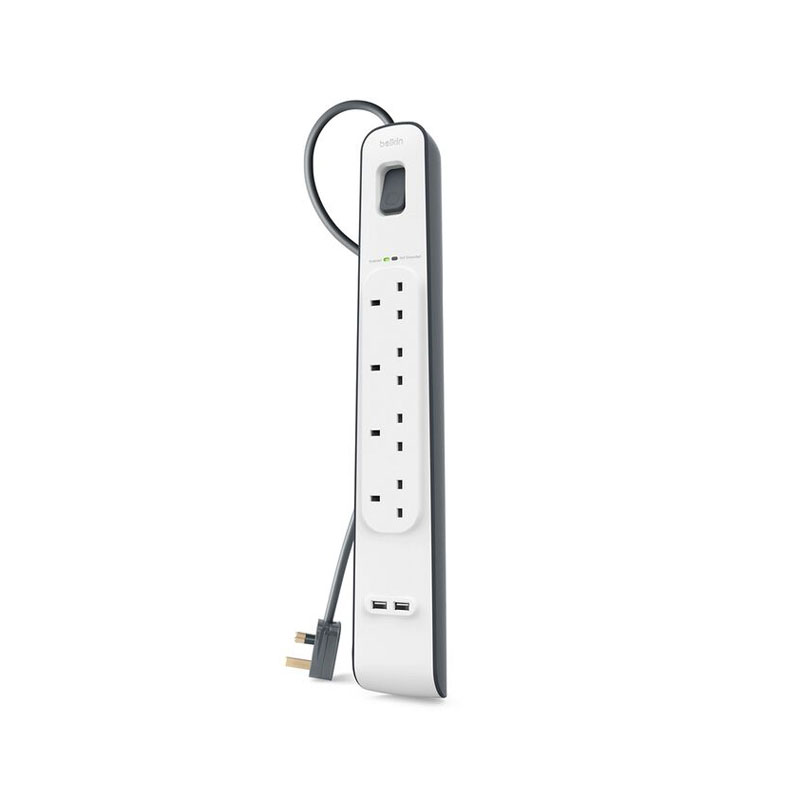 Belkin 4 Outlets 2M Surge Protection Strip with 2 USB Ports