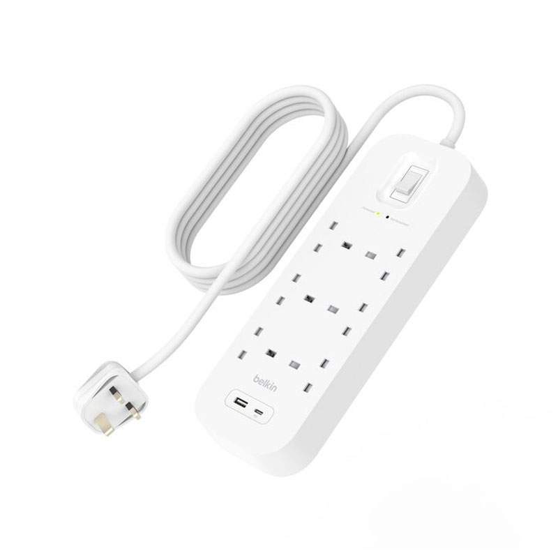 Belkin 6-Outlet 2M USB A + C Surge Protection Strip