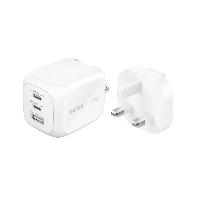 Belkin BoostCharge Pro 70W 3-Port GaN Wall Charger (International Plug)