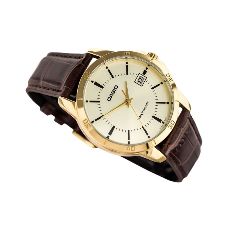 Casio Enticer Date MTP-V004GL-9AUDF Golden Dial Leather Men's Watch