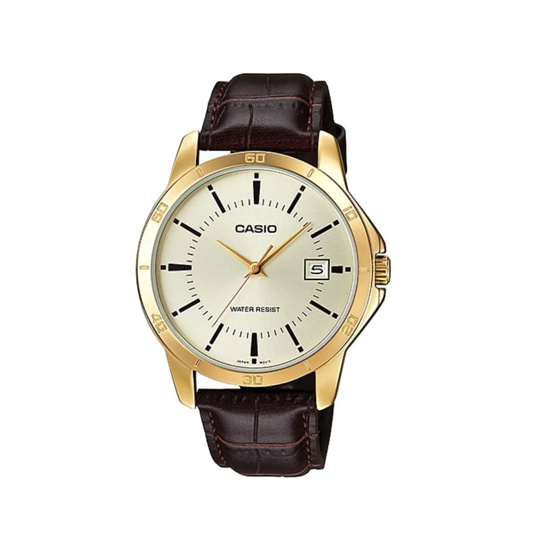Casio Enticer Date MTP-V004GL-9AUDF Golden Dial Leather Men's Watch