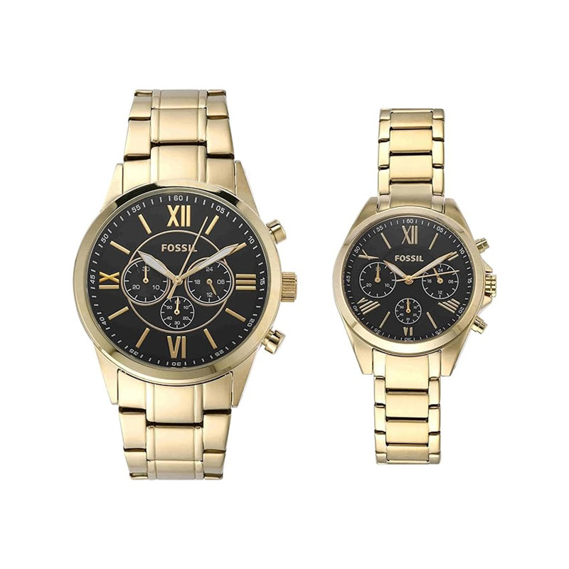 Fossil His and Her Chronograph Gold-Tone Stainless Steel Watch (BQ2400SET)