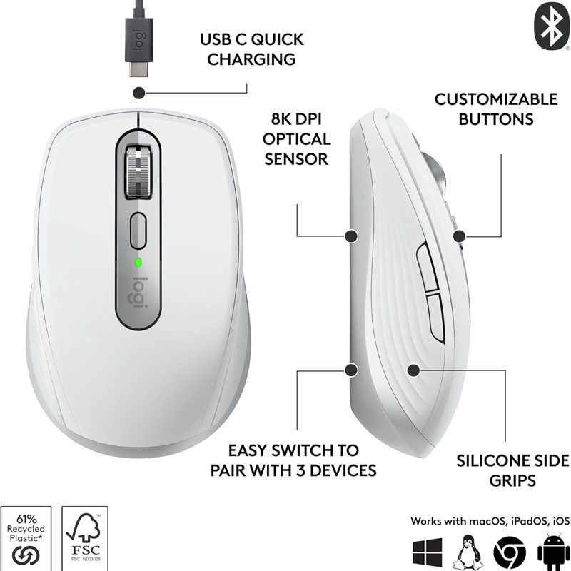 Logitech MX Anywhere 3S Rechargeable Compact Wireless Mouse