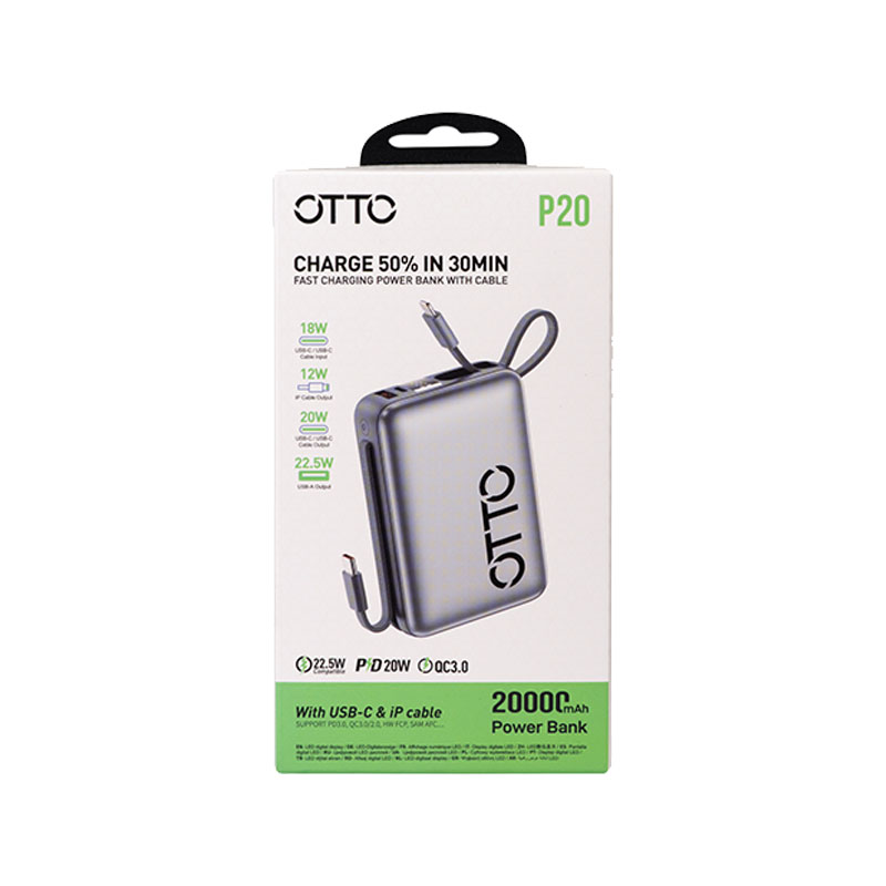 OTTO P20 20000mAh Power Bank With USB-C & iP Cable