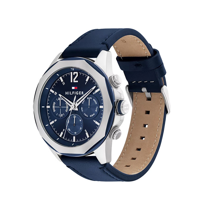 Tommy Hilfiger Men's Multifunction Navy Blue Leather Strap Watch (TW001507)