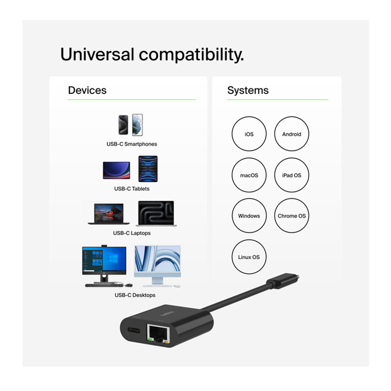 Belkin USB-C to Ethernet + Charge Adapter 100W